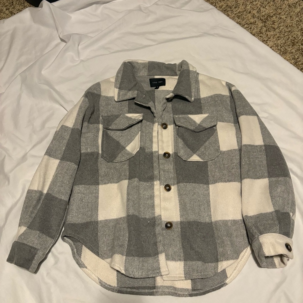 Gray and Cream Plaid Button-Up Shirt